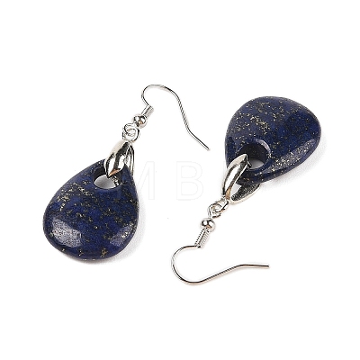 Natutal Dyed Lapis Lazuli Dangle Earrings EJEW-F343-A09-1