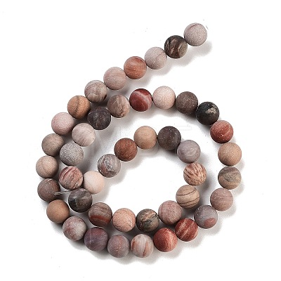 Frosted Natural Petrified Wood Round Bead Strands G-F266-07-8mm-01-1