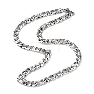 201 Stainless Steel Cuban Link Chain Necklace NJEW-G112-03P-1