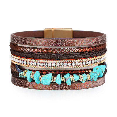 Bohemian Style Turquoise PU Imitation Leather Multi-strand Bracelets WGC9584-01-1