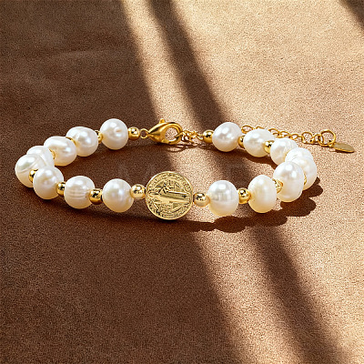 Elegant Roudelle Natural Freshwater Pearl & Brass Beaded Bracelets EN4357-5-1