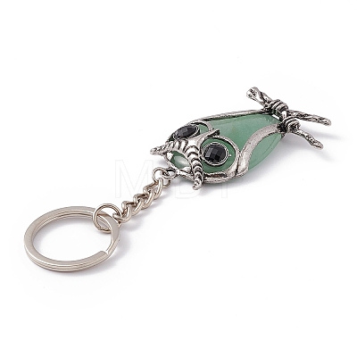 Owl Natural Green Aventurine Pendant Keychain KEYC-G056-01AS-03-1