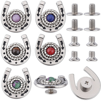 10Pcs 5 Colors Alloy & Natural Amethyst & Natural Ruby in Zoisite & Natural Lapis Lazuli & Natural Tiger Eye & Natural Carnelian Decorative Rivets HJEW-CP00086-1