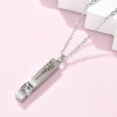 304 Stainless Steel Engraved Flower Cross Rectangle Pet Memorial Keepsake Urn Ashes Pendant Necklaces NJEW-P326-02P-1