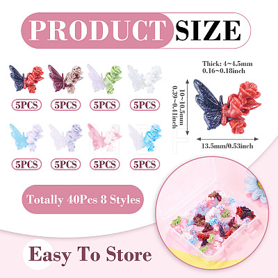 40Pcs 8 Styles Luminous Resin Butterfly with Flower Cabochons CRES-TA0001-98-1