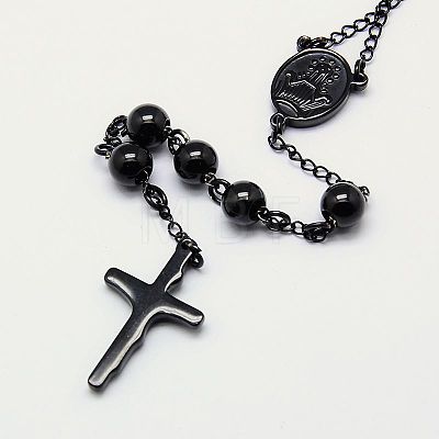 Men's Rosary Bead Necklace with Crucifix Cross NJEW-I011-8mm-04-1