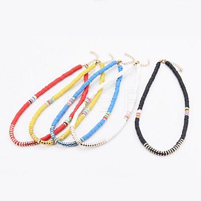 Handmade Polymer Clay Heishi Beads Beaded Necklaces NJEW-JN02901-1