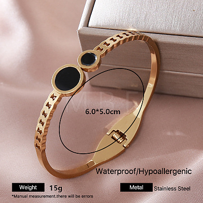 304 Stainless Steel Black Enamel Hinged Cuff Bangles for Women FK7426-1-1