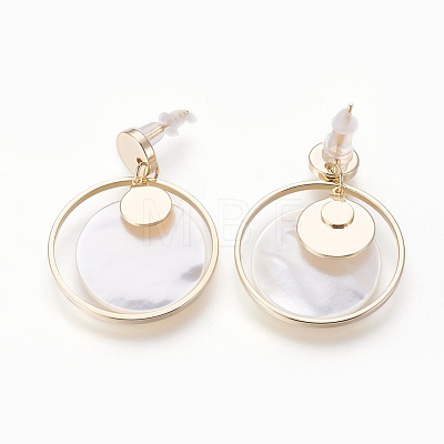 White Shell Stud Earrings EJEW-P163-A01-1