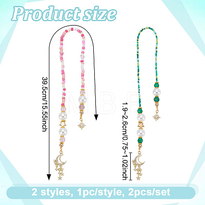 2Pcs 2 Styles Glass & Acrylic & Brass & CCB Plastic Beaded Bookmark HJEW-NB00351-1