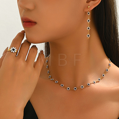 Women's Stainless Steel Enamel Dangle Stud Earrings & Necklaces & Rings Sets OA6084-1