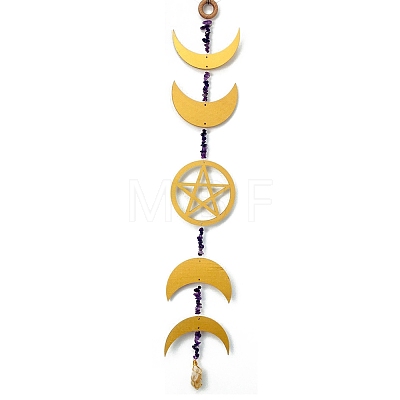 Nordic Style Wooden with Natural Amethyst Wind Chime PW-WG0F737-02-1