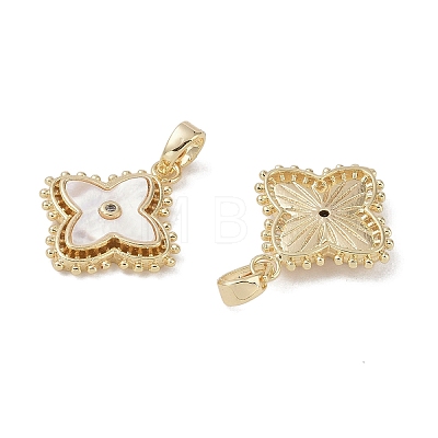 Brass & Shell & Clear Cubic Zirconia Pendants KK-G497-12G-1