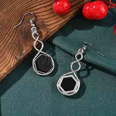 Hexagon Natural Obsidian Dangle Earrings EJEW-K298-01P-08-1