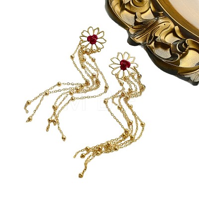Iron Plastic Flower Tassel Stud Earrings FS-WG443FE-01-1