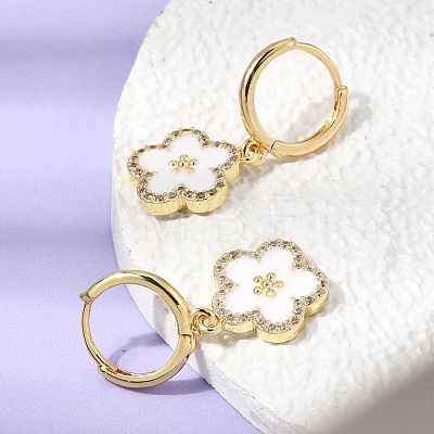 Brass Micro Pave Clear Cubic Zirconia Enamel Dangle Hoop Earrings EJEW-G471-07G-02-1