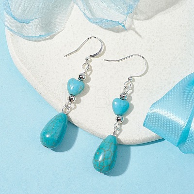 Teardrop & Heart Synthetic Turquoise Dangle Earrings EJEW-JE05531-1