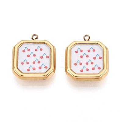 Printed Style 304 Stainless Steel Square with Flower Pendants STAS-T071-24C-G-1