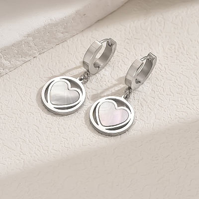 Stainless Steel Flat Round with Hollow Heart Hoop Earrings Daily Holiday Accessories OM1741-2-1