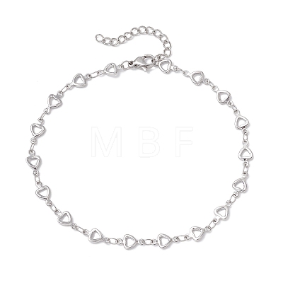 304 Stainless Steel Hollow Heart Link Chain Anklets for Women AJEW-AN00684-1