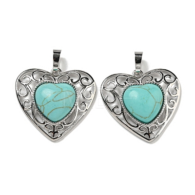 Synthetic Turquoise Peach Love Heart Pendants G-G158-01U-1