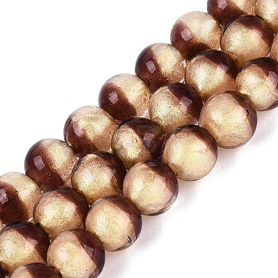 Handmade Lampwork with Gold Powder Beads Strands LAMP-N037-06B-05-1