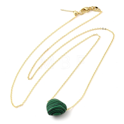 Synthetic Malachite Heart Pendant Necklace with Golden Alloy Cable Chains NJEW-G116-01F-1