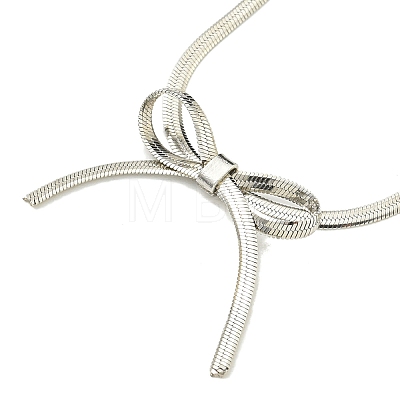 Non-Tarnish 304 Stainless Steel Flat Snake Chain Bowknot Pendant Necklaces NJEW-Z041-07P-1