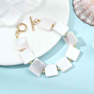 Shell Pearl & Brass Beaded Bracelets for Women BJEW-JB13780-02-1
