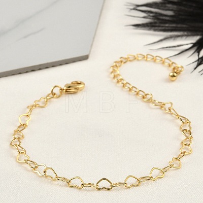 Brass Heart Link Bracelets for Women BJEW-G735-07G-1