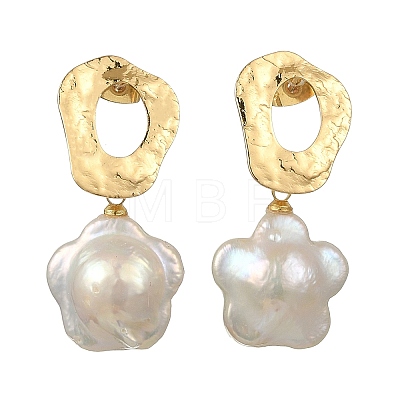 Brass Natural Keshi Pearl Stud Dangle Earrings EJEW-JE07093-1