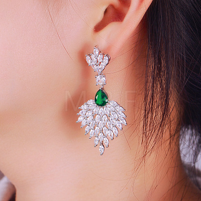 Leaf Brass Micro Pave Cubic Zirconia Dangle Stud Earrings FS-WGB1348-02-1