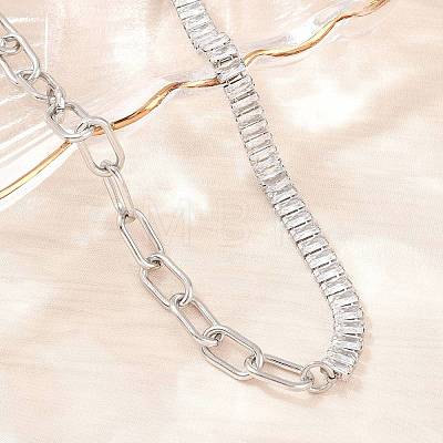 304 Stainless Steel Pave Clear Cubic Zirconia Tennis Chain Paperclip Chain Necklaces with OT Clasps NJEW-D326-02P-1