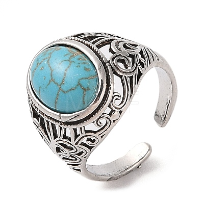 Oval Synthetic Turquoise Cuff Rings RJEW-B107-06AS-02-1