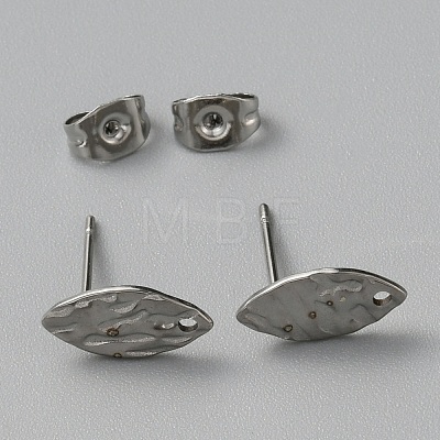 304 Stainless Steel Textured Geometry Stud Earrings Findings with Hole STAS-WH0027-54E-1