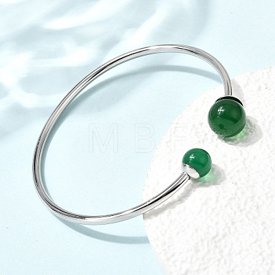 304 Stainless Steel & Nautral Gemstone Torque Bangles BJEW-H644-10P-1