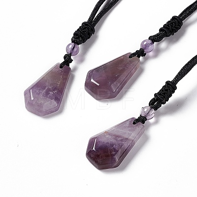 Natural Amethyst Hexagon Pendant Necklace with Nylon Cord NJEW-G094-A01-1