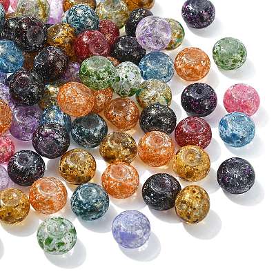 100Pcs Crackle & Baking Paint Transparent Glass Beads GLAA-CJ0003-03-1