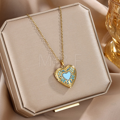 304 Stainless Steel Enamel Photo Locket Pendant Necklaces for Women WGB13DF-02-1