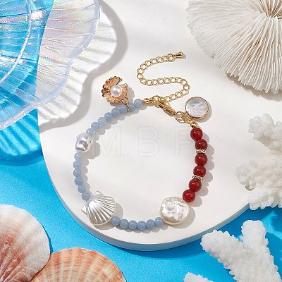 4mm Round Natural Ang and 6mm Round Carnelian Beaded Bracelets BJEW-JB10541-1