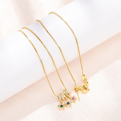Brass Pave Colorful Cubic Zirconia Pendant Box Chain Adjustable Slider Necklaces NJEW-D348-03B-G-1