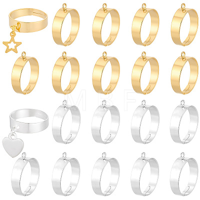 20Pcs 2 Colors Adjustable Brass Finger Rings Setting for Hanging Pendant KK-BBC0027-80-1