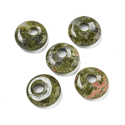 Natural & Synthetic Mixed Gemstone Donut/Pi Disc Charms G-G142-02-1