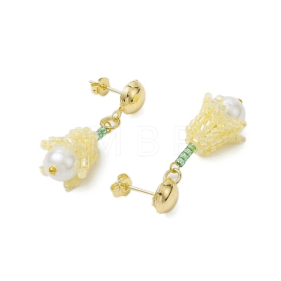 Handmade Glass Seed Beads Flower Stud Earrings EJEW-MZ00277-03-1