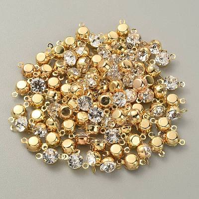 Brass Clear Cubic Zirconia Connector Charms RB-WH0005-002D-KCG-1