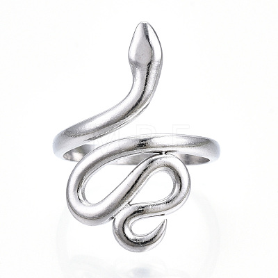 304 Stainless Steel Snake Open Cuff Ring for Women RJEW-N040-01-1