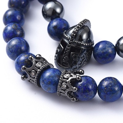 Natural Lapis Lazuli(Dyed) Stretch Beaded Bracelets Sets BJEW-JB05173-01-1