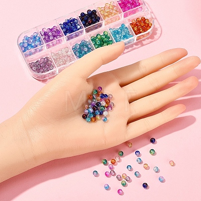 480Pcs 12 Colors Spray Painted & Baking Painted Crackle Glass Beads Strands CCG-YW0001-09-1