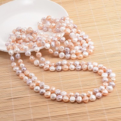 Natural Pearl Nuggets Beaded Necklace NJEW-P126-A-01D-01-1