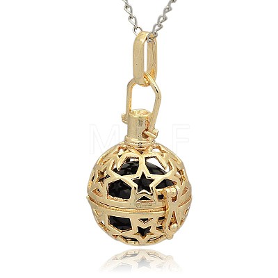 Golden Tone Brass Hollow Round Cage Pendants KK-J226-03G-1